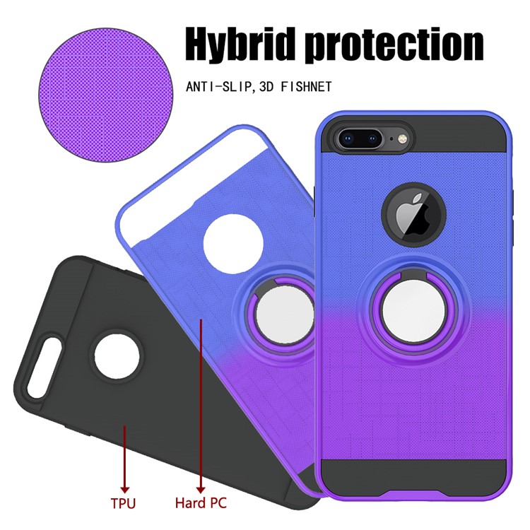 Finger Ring Kickstand Gradient Color Detachable TPU + PC Hybrid Case for iPhone 8 Plus/7 Plus/6s Plus/6 Plus (Built-in Metal Sheet) - Blue / Purple-3