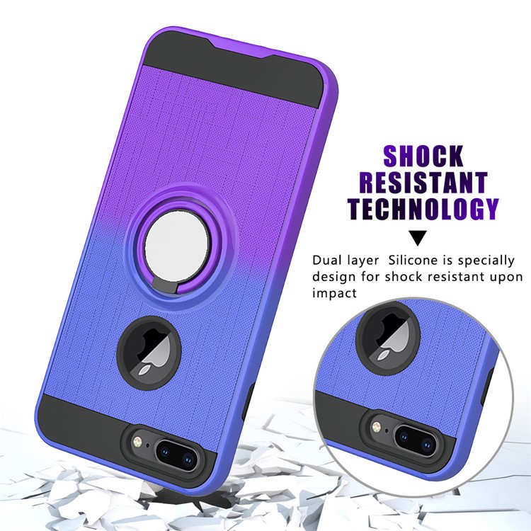 Finger Ring Kickstand Gradient Color Detachable TPU + PC Hybrid Case for iPhone 8 Plus/7 Plus/6s Plus/6 Plus (Built-in Metal Sheet) - Blue / Purple-5