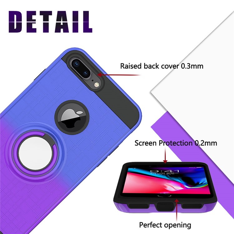 Finger Ring Kickstand Gradient Color Detachable TPU + PC Hybrid Case for iPhone 8 Plus/7 Plus/6s Plus/6 Plus (Built-in Metal Sheet) - Blue / Purple-6