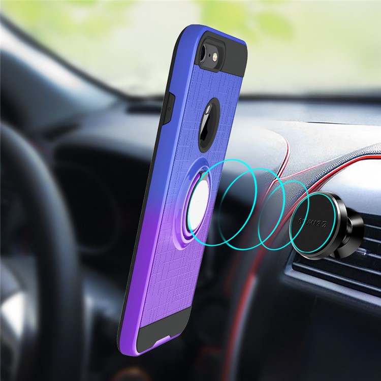 Finger Ring Kickstand Gradient Color Detachable TPU + PC Hybrid Case for iPhone 8 Plus/7 Plus/6s Plus/6 Plus (Built-in Metal Sheet) - Blue / Purple-7