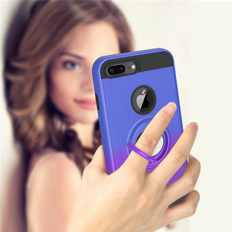 Finger Ring Kickstand Gradient Color Detachable TPU + PC Hybrid Case for iPhone 8 Plus/7 Plus/6s Plus/6 Plus (Built-in Metal Sheet) - Blue / Purple-8