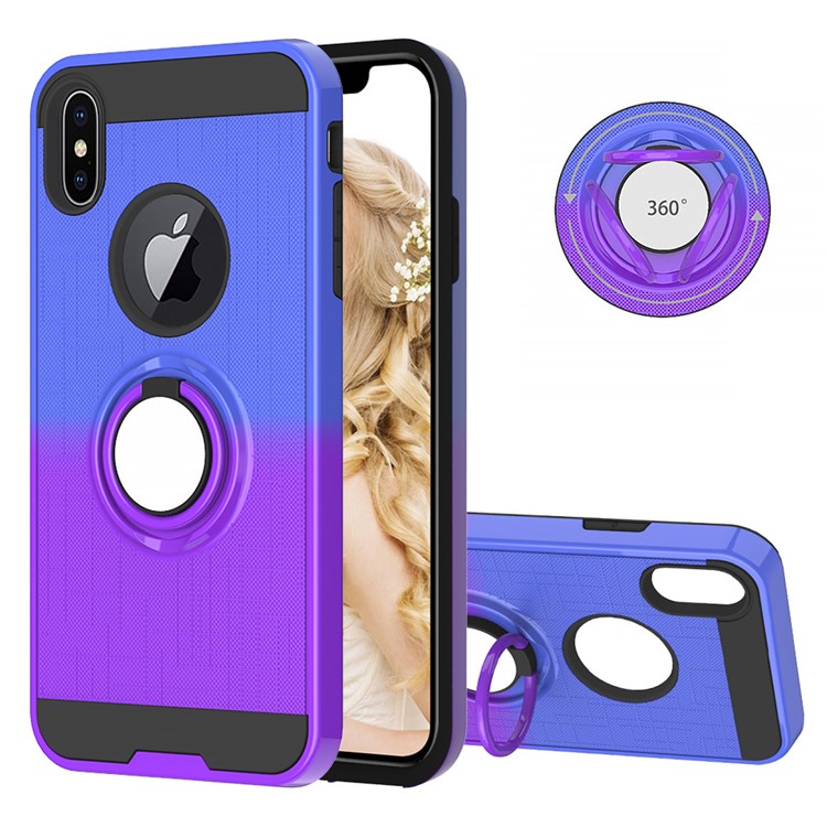 Finger Ring Kickstand Gradient Color Detachable TPU + PC Combo Shell for iPhone XS Max 6.5 inch (Built-in Metal Sheet) - Blue / Purple-1