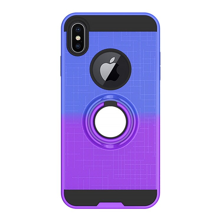 Finger Ring Kickstand Gradient Color Detachable TPU + PC Combo Shell for iPhone XS Max 6.5 inch (Built-in Metal Sheet) - Blue / Purple-2