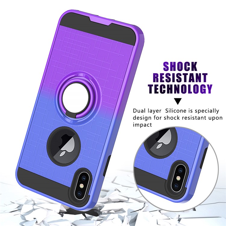 Finger Ring Kickstand Gradient Color Detachable TPU + PC Combo Shell for iPhone XS Max 6.5 inch (Built-in Metal Sheet) - Blue / Purple-5