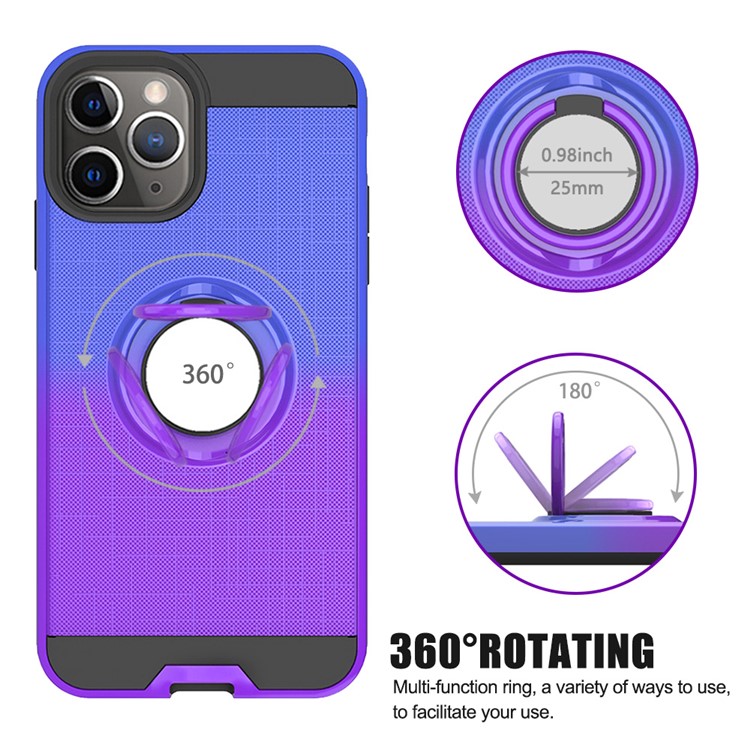 Finger Ring Kickstand Gradient Color Detachable TPU + PC Hybrid Case for iPhone 11 Pro 5.8 inch (Built-in Metal Sheet) - Blue / Purple-4