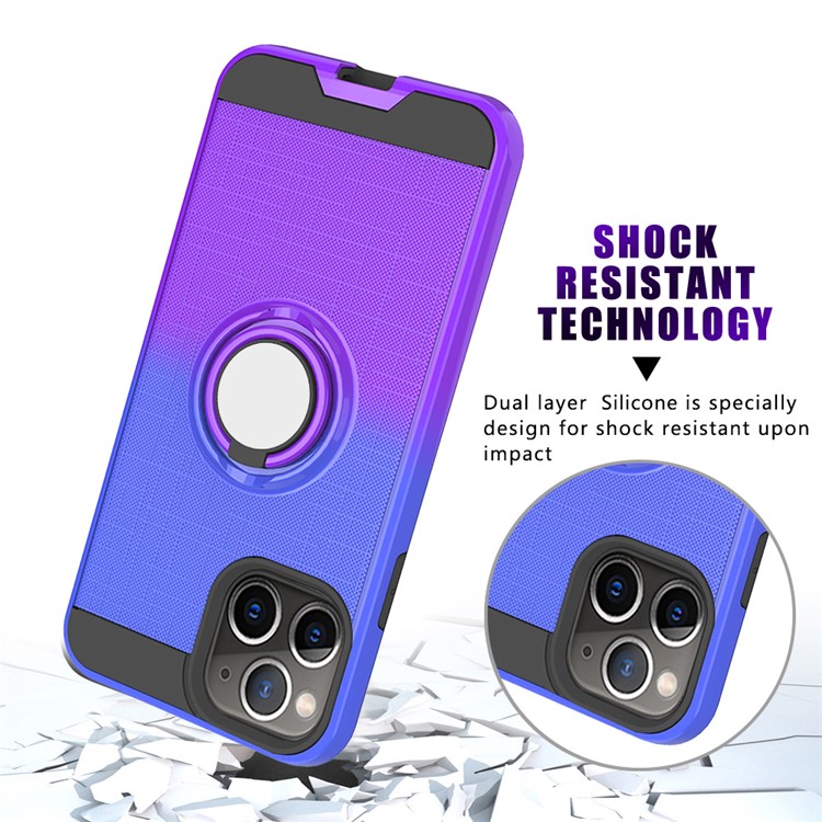 Finger Ring Kickstand Gradient Color Detachable TPU + PC Hybrid Case for iPhone 11 Pro 5.8 inch (Built-in Metal Sheet) - Blue / Purple-5