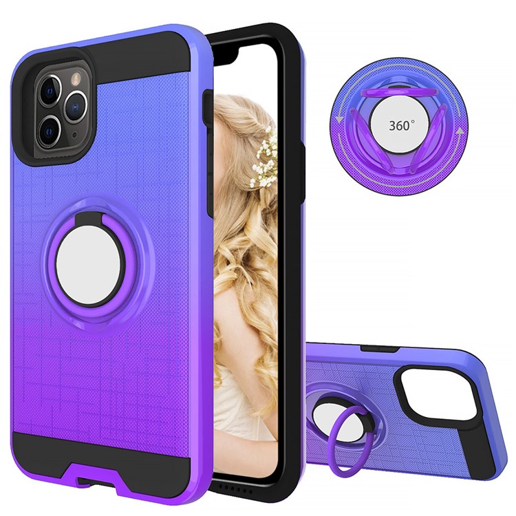 Finger Ring Kickstand Gradient Color Detachable TPU + PC Combo Case for iPhone 11 Pro Max 6.5 inch (Built-in Metal Sheet) - Blue / Purple-1