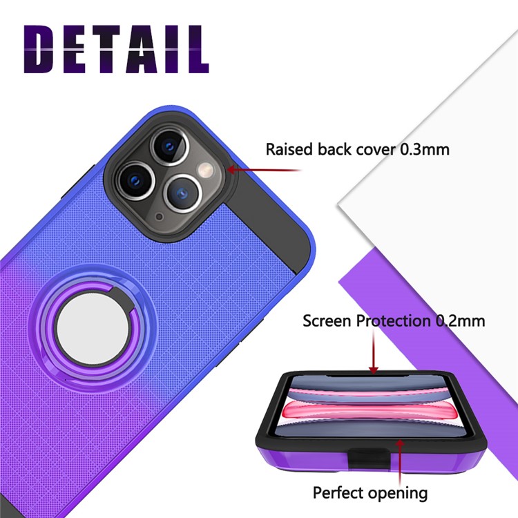 Finger Ring Kickstand Gradient Color Detachable TPU + PC Combo Case for iPhone 11 Pro Max 6.5 inch (Built-in Metal Sheet) - Blue / Purple-6