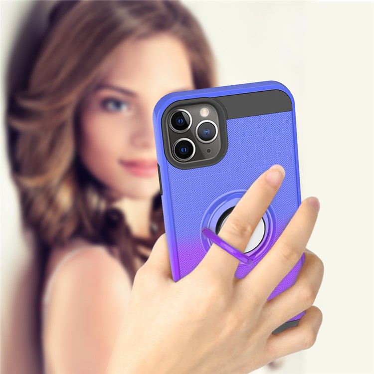 Finger Ring Kickstand Gradient Color Detachable TPU + PC Combo Case for iPhone 11 Pro Max 6.5 inch (Built-in Metal Sheet) - Blue / Purple-7