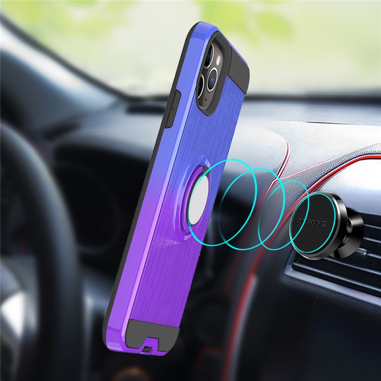 Finger Ring Kickstand Gradient Color Detachable TPU + PC Combo Case for iPhone 11 Pro Max 6.5 inch (Built-in Metal Sheet) - Blue / Purple-8