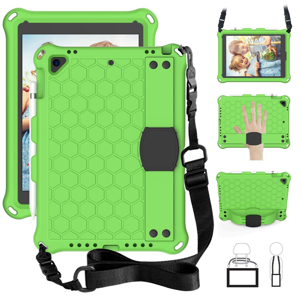Honeycomb Texture EVA Tablet Hybrid Case with Shoulder Strap for Apple iPad 9.7-inch (2018)/(2017)/iPad Pro 9.7 inch (2016)/iPad Air 2/Air (2013)  - Green
