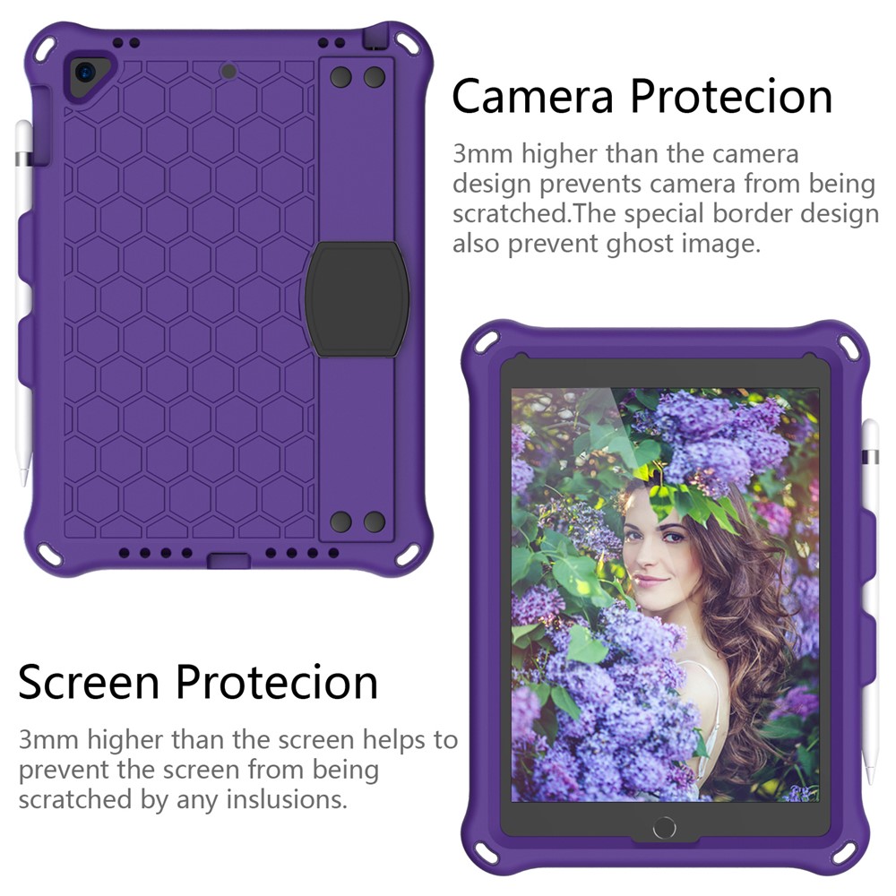 Texture en Nid D'abeille EVA Tablet Hybrid Case Avec Bandoulière Pour Apple Ipad 9,7 Pouces (2018) / (2017) / Ipad Pro 9,7 Pouces (2016) / Ipad Air 2 / Air (2013) - Violet-2