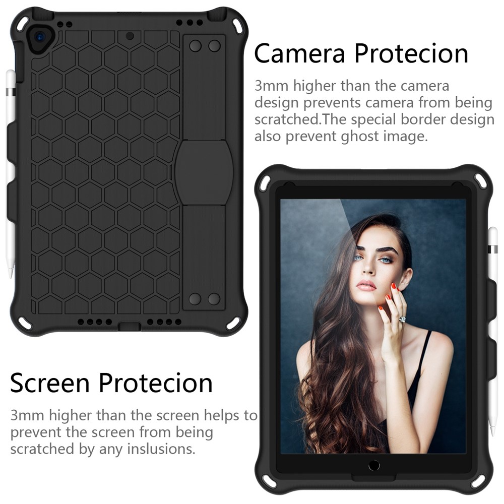 Honeycomb Texture EVA Гибридная Оболочка с Плечевым Ремнем Для Ipad 10.2 (2021)/(2020)/(2019)/iPad Pro 10,5-дюймовый (2017)/iPad Air 10,5 Дюйма (2019) - Черный