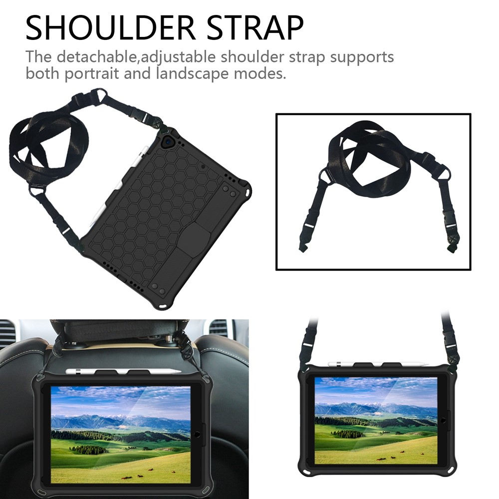 Honeycomb Texture PC + Silicone Tablet Hybrid Shell with Shoulder Strap for iPad 10.2 (2019)/iPad Pro 10.5-inch (2017)/iPad Air 10.5 inch (2019) - Black-5