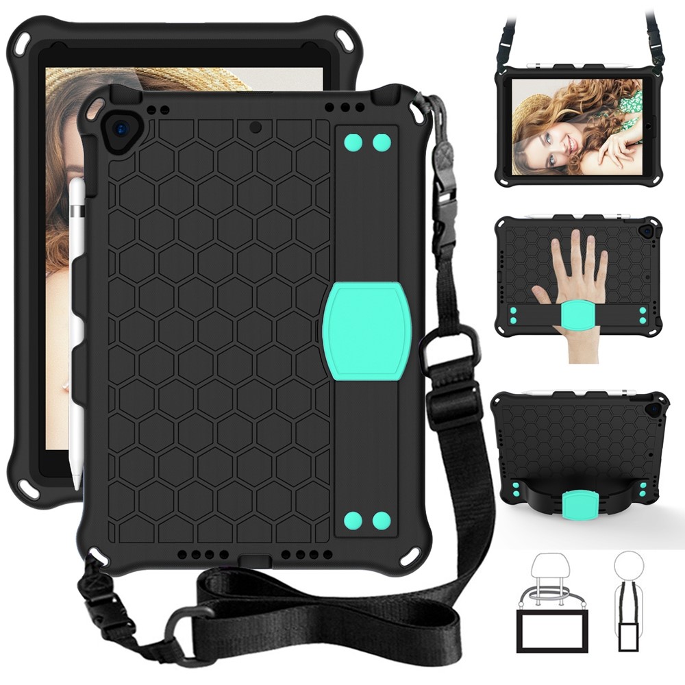 Honeycomb Texture EVA Tablet Hybrid Shell with Shoulder Strap for iPad 10.2 (2021)/(2020)/(2019)/iPad Pro 10.5-inch (2017)/iPad Air 10.5 inch (2019) - Cyan / Black