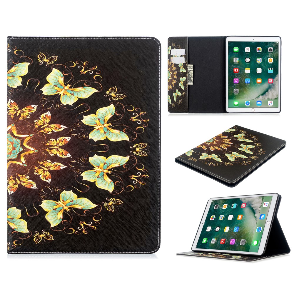 Pattern Printing Wallet Stand Leather Tablet Case for iPad 10.2 (2021)/(2020)/(2019) - Gold Butterfly