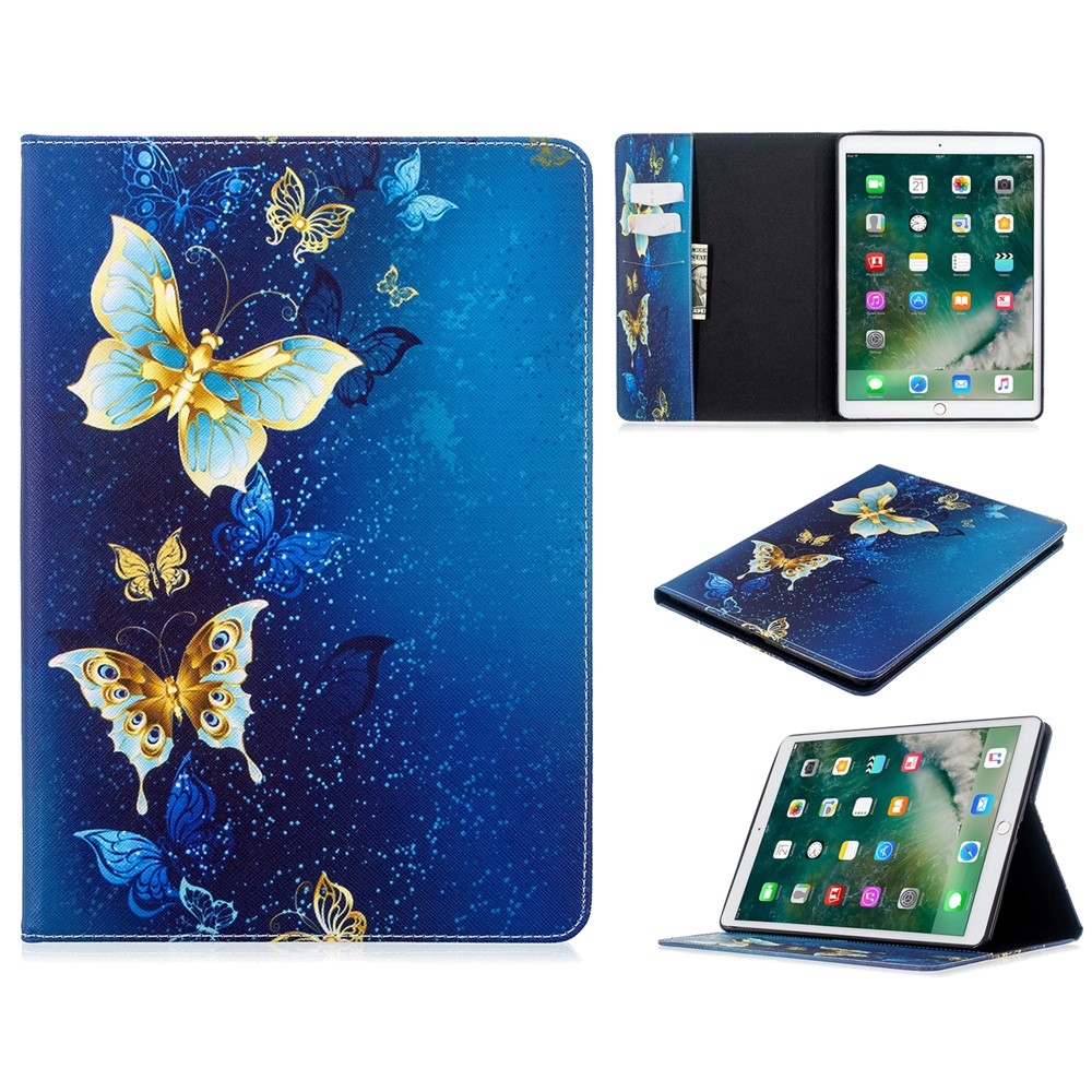 Pattern Printing Wallet Stand Leather Tablet Case for iPad 10.2 (2021)/(2020)/(2019) - Blue and Gold Butterfly