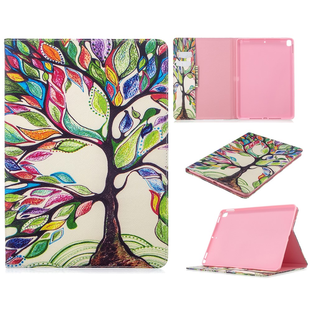 Pattern Printing Wallet Stand Leather Tablet Case for iPad 10.2 (2019) - Colorized Tree-1