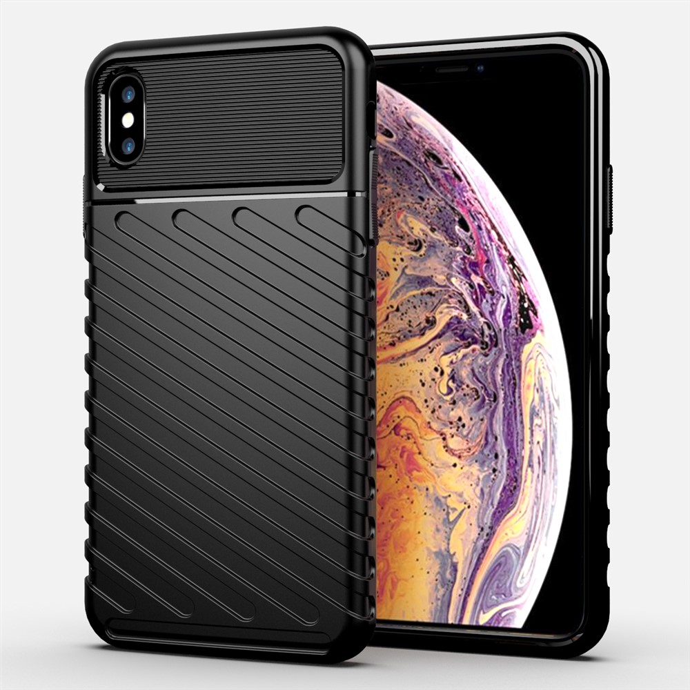 Thunder Series Thicken Twill Texture Stylish Soft TPU Case for iPhone XS Max 6.5 inch - Black