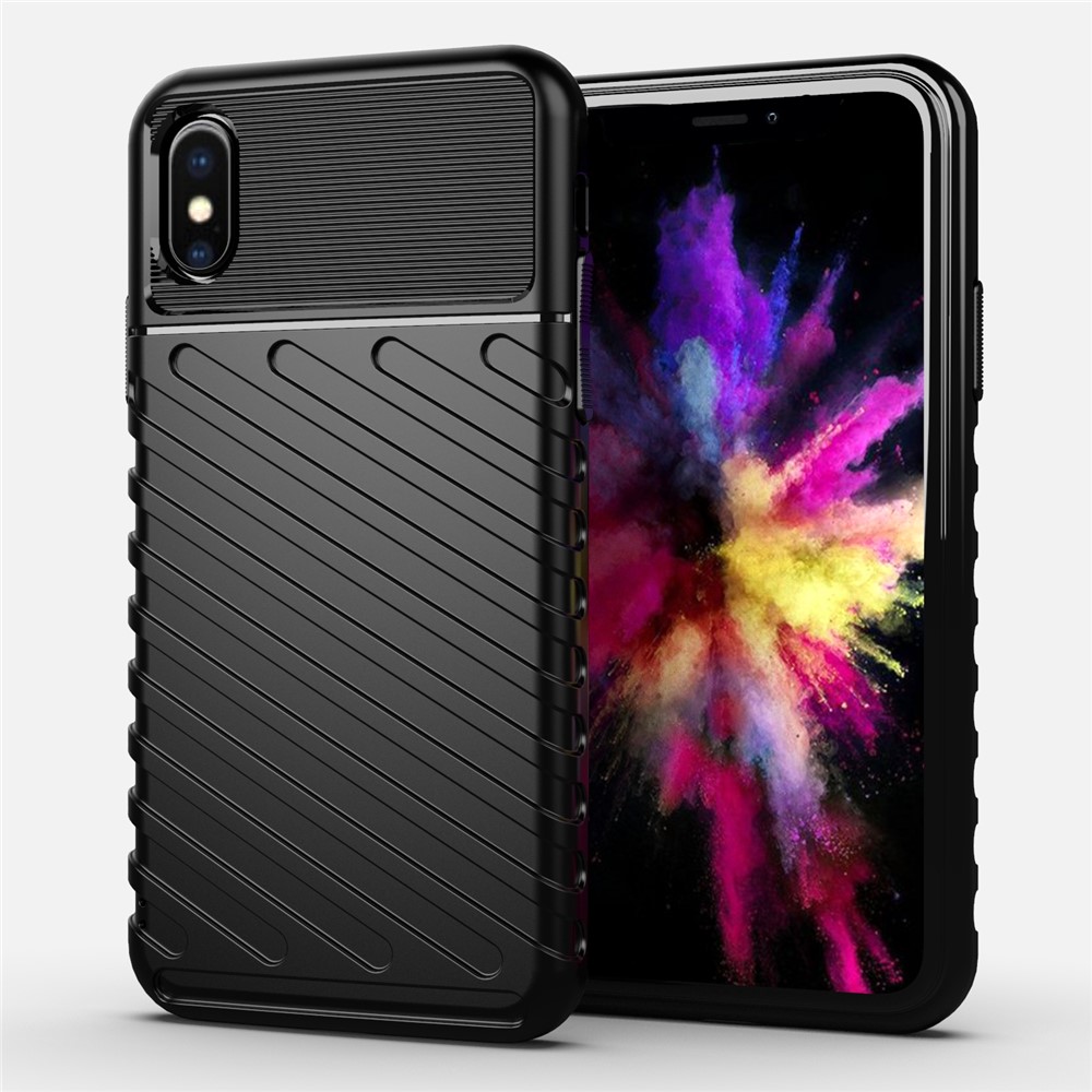Thunder Series Twill Skin Texture Soft TPU Back Phone Case for iPhone X / XS 5.8 inch - Black