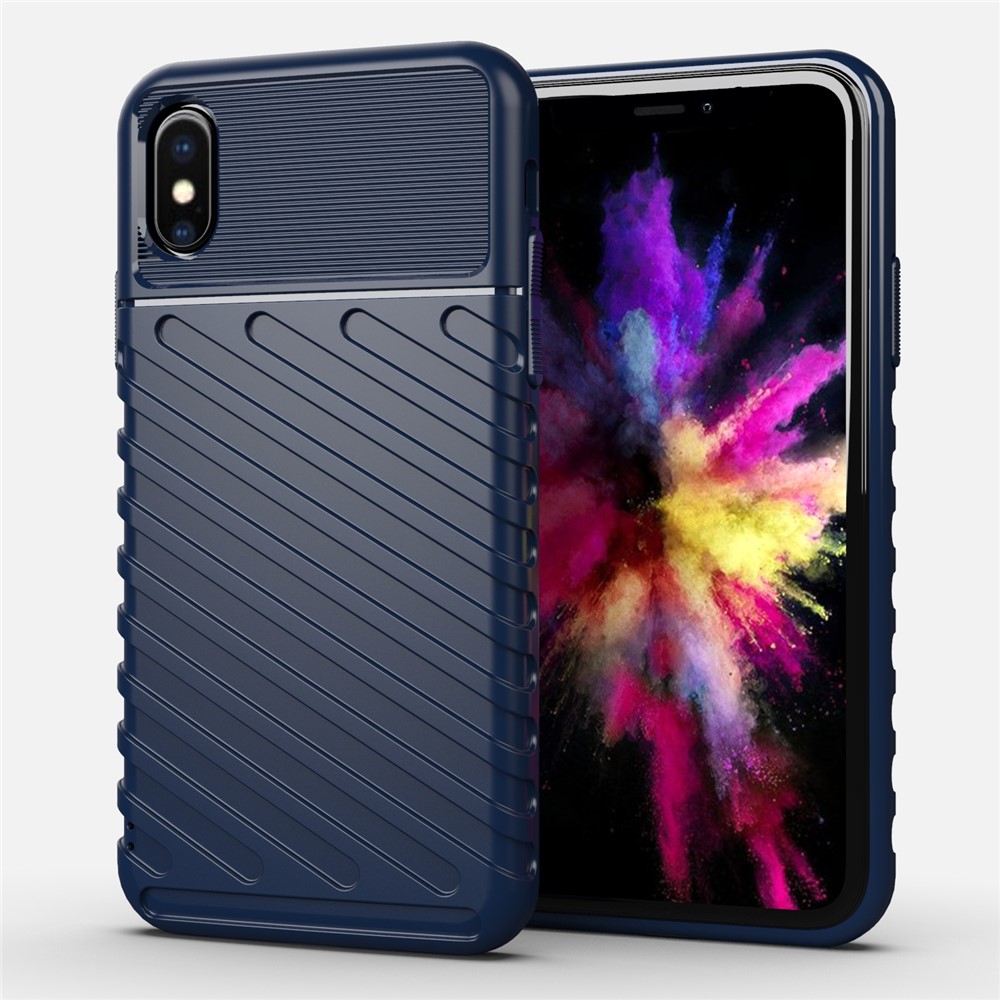 Thunder Series Twill Skin Texture Soft TPU Back Phone Case for iPhone X / XS 5.8 inch - Blue