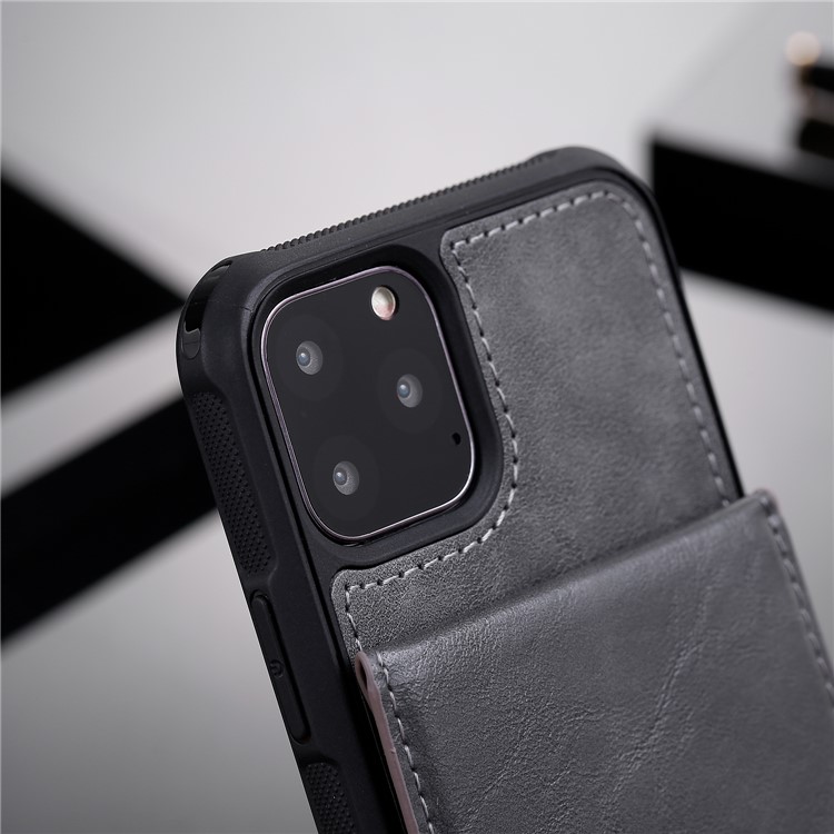 Kickstand PU Leather Coated TPU Shell Cover for iPhone 11 Pro 5.8 inch - Grey-14