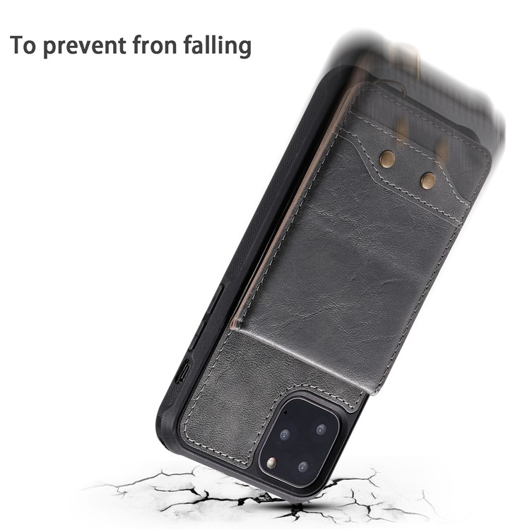 Kickstand PU Leather Coated TPU Shell Cover for iPhone 11 Pro 5.8 inch - Grey-4