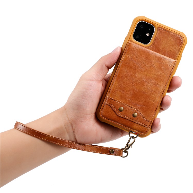 PU Leather Coated TPU Cover with Card Holders for iPhone 11 6.1 inch - Brown-10