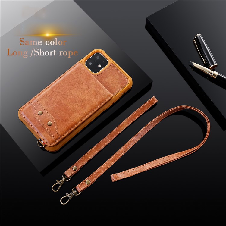 PU Leather Coated TPU Cover with Card Holders for iPhone 11 6.1 inch - Brown-12