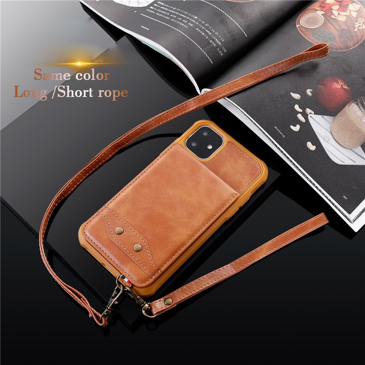 PU Leather Coated TPU Cover with Card Holders for iPhone 11 6.1 inch - Brown-13