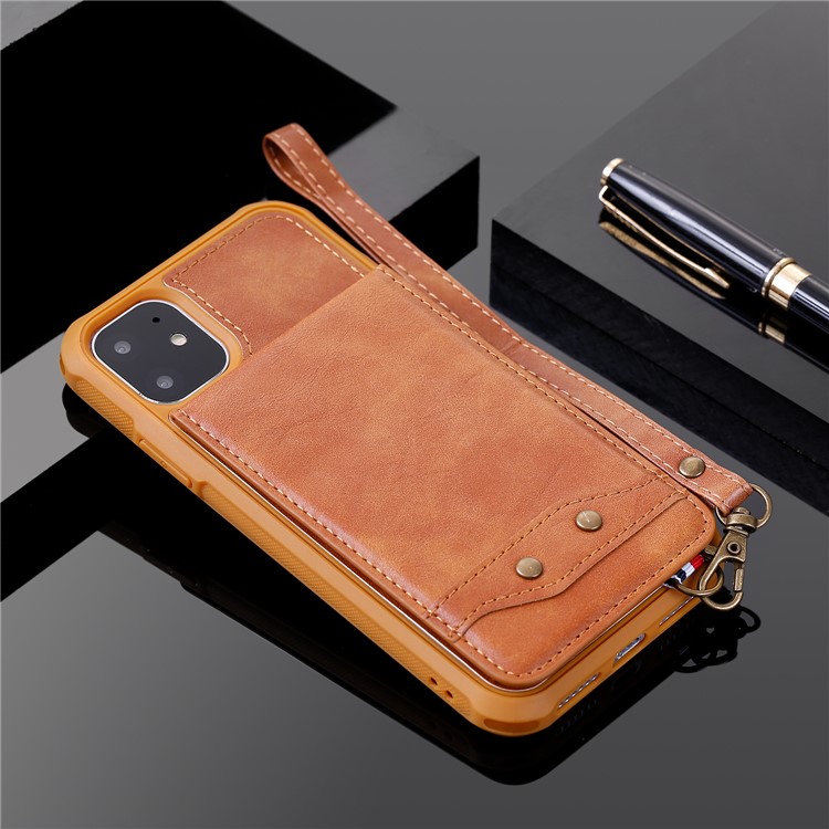 PU Leather Coated TPU Cover with Card Holders for iPhone 11 6.1 inch - Brown-18