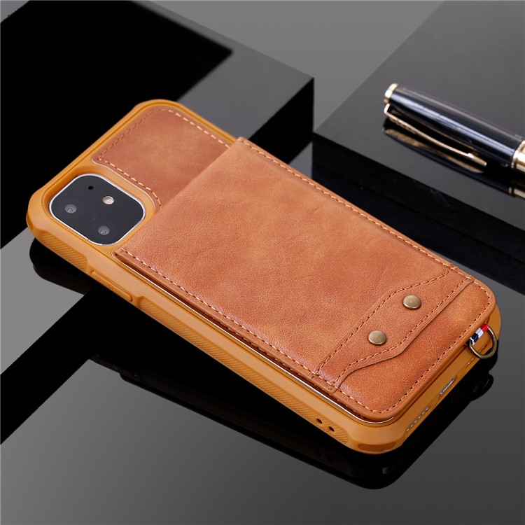 PU Leather Coated TPU Cover with Card Holders for iPhone 11 6.1 inch - Brown-20