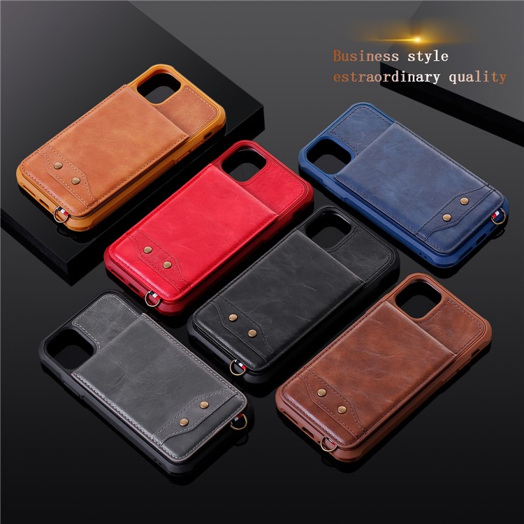 PU Leather Coated TPU Cover with Card Holders for iPhone 11 6.1 inch - Brown-22