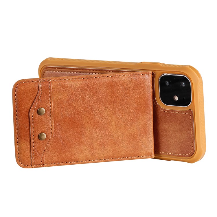 PU Leather Coated TPU Cover with Card Holders for iPhone 11 6.1 inch - Brown-6