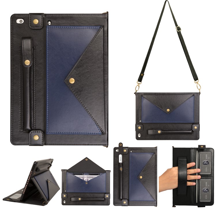 Color Splicing Envelop Style Wallet Leather Tablet Shell with Pen Pouch for Apple iPad Mini/Mini 2/Mini 3/Mini 4/Mini (2019) 7.9 inch - Dark Blue-1