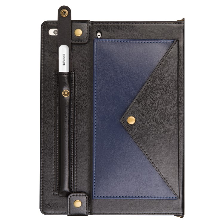 Color Splicing Envelop Style Wallet Leather Tablet Shell with Pen Pouch for Apple iPad Mini/Mini 2/Mini 3/Mini 4/Mini (2019) 7.9 inch - Dark Blue-3