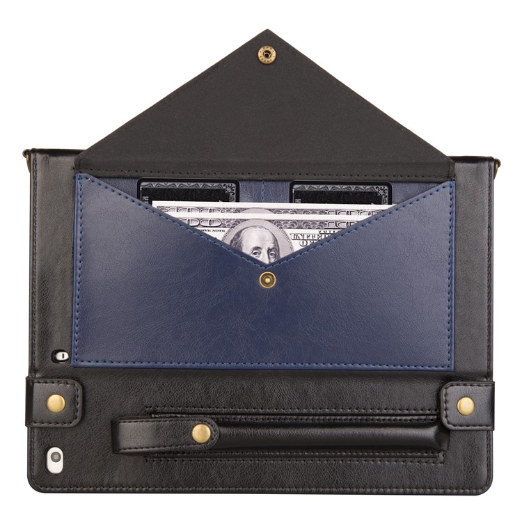 Color Splicing Envelop Style Wallet Leather Tablet Shell with Pen Pouch for Apple iPad Mini/Mini 2/Mini 3/Mini 4/Mini (2019) 7.9 inch - Dark Blue-4