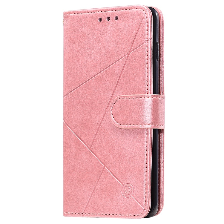 Rhombus Pattern Wallet Stand Leather Phone Cover with Strap for iPhone 11 6.1 inch - Rose Gold-4