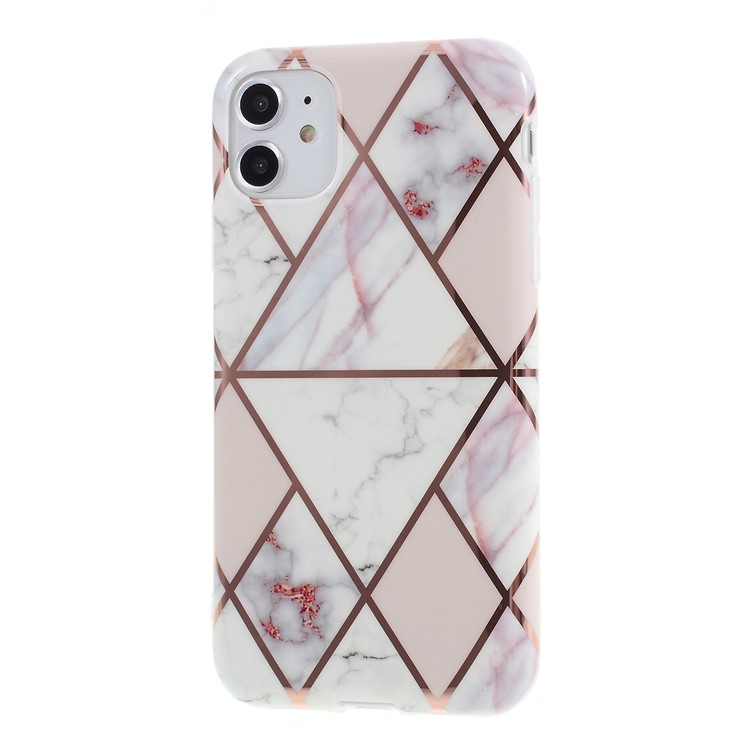 For iPhone 11 6.1 inch Geometric Splicing Marble Pattern IMD TPU Case Cover - White-2