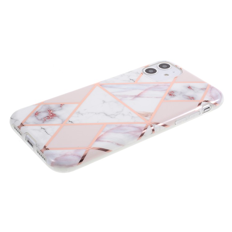 For iPhone 11 6.1 inch Geometric Splicing Marble Pattern IMD TPU Case Cover - White-4