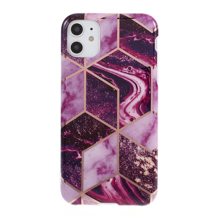 For iPhone 11 6.1 inch Geometric Splicing Marble Pattern IMD TPU Case Cover - Dark Purple-1