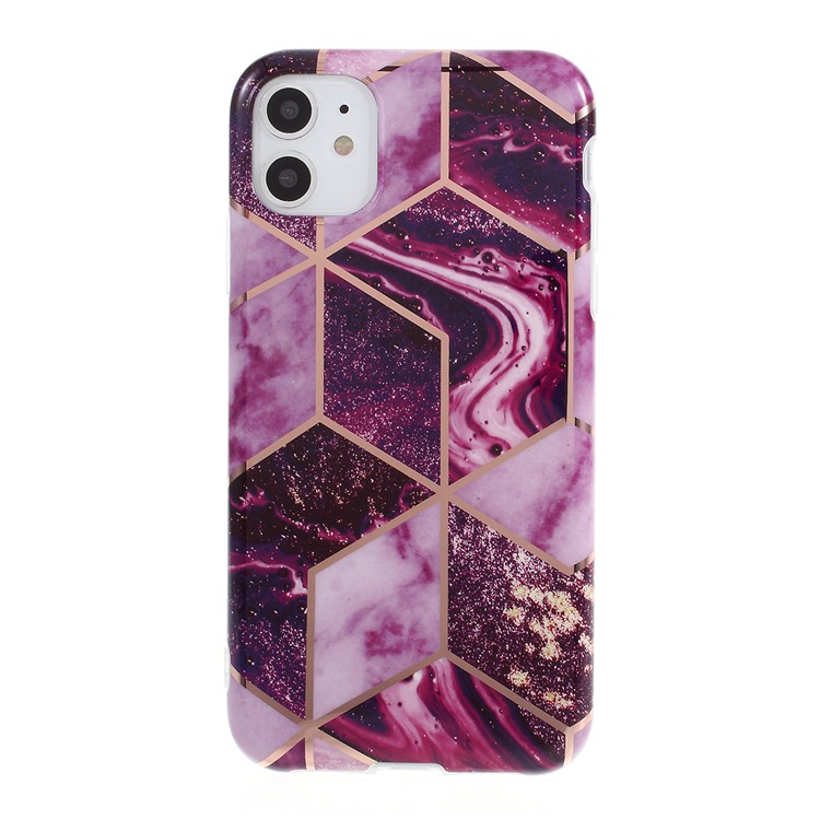 Para IPhone 11 6.1 Pulgadas Empalme Geométrica Patrón De Mármol IMD TPU Cubierta De La Caja - Morado Oscuro