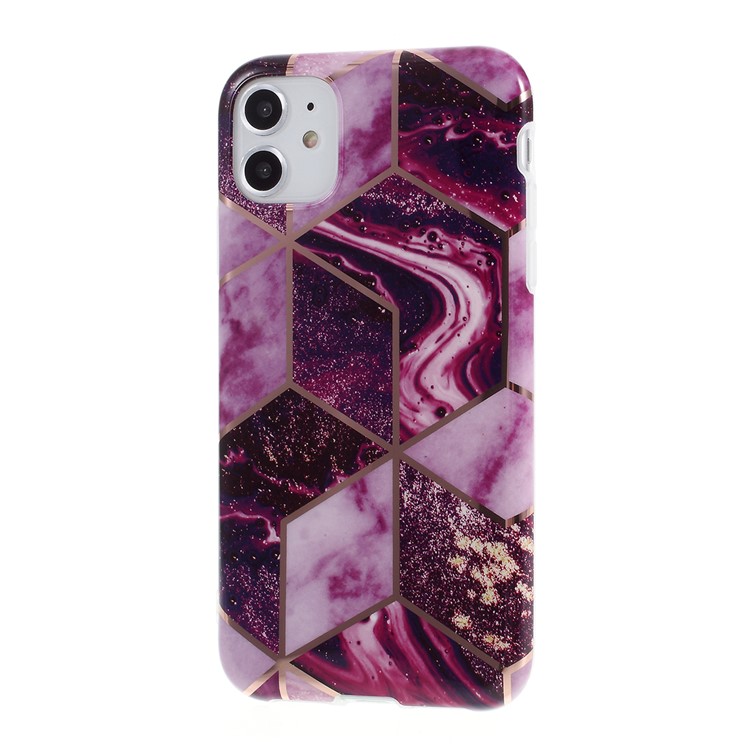 Para IPhone 11 6.1 Pulgadas Empalme Geométrica Patrón De Mármol IMD TPU Cubierta De La Caja - Morado Oscuro