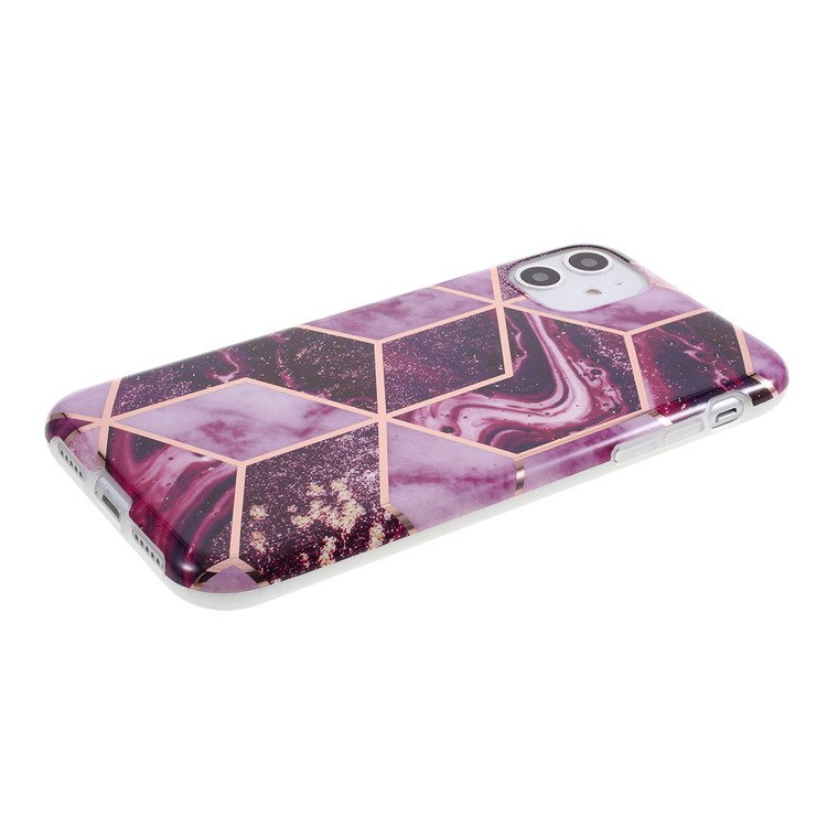 For iPhone 11 6.1 inch Geometric Splicing Marble Pattern IMD TPU Case Cover - Dark Purple-3