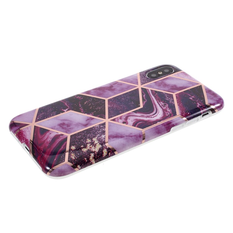 Geometric Splicing Marble Pattern IMD TPU Cover for iPhone XS Max 6.5 inch - Dark Purple-3