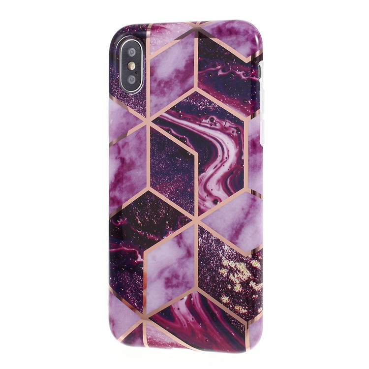 Geometric Splicing Marble Pattern IMD TPU Cover for iPhone XS Max 6.5 inch - Dark Purple-6