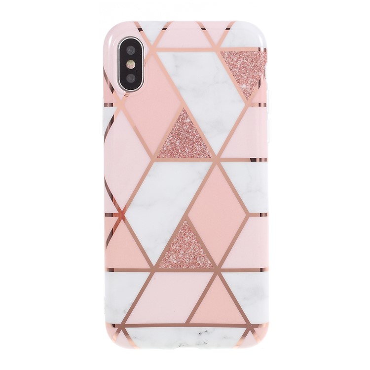 Motif De Marbre De Raccordement Géométrique IMD Couverture TPU Pour IPhone XS Max 6,5 Pouce - Or Rose-1