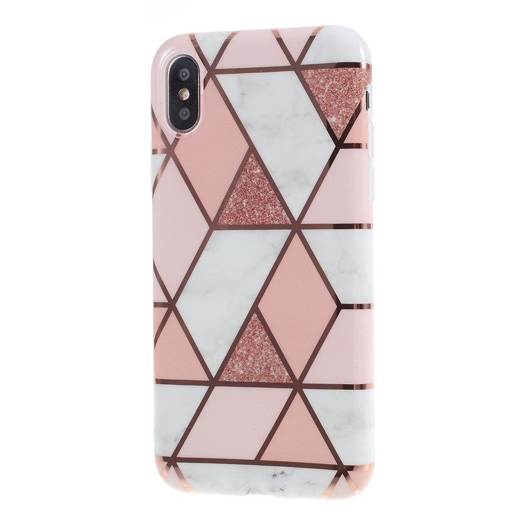 Motif De Marbre De Raccordement Géométrique IMD Couverture TPU Pour IPhone XS Max 6,5 Pouce - Or Rose-2