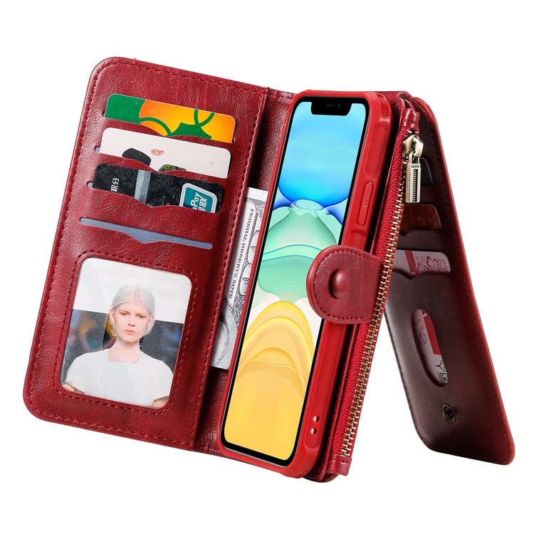 Vintage Style Multifunctional PU Leather Wallet Phone Case Cover for iPhone 11 6.1-inch - Red-21