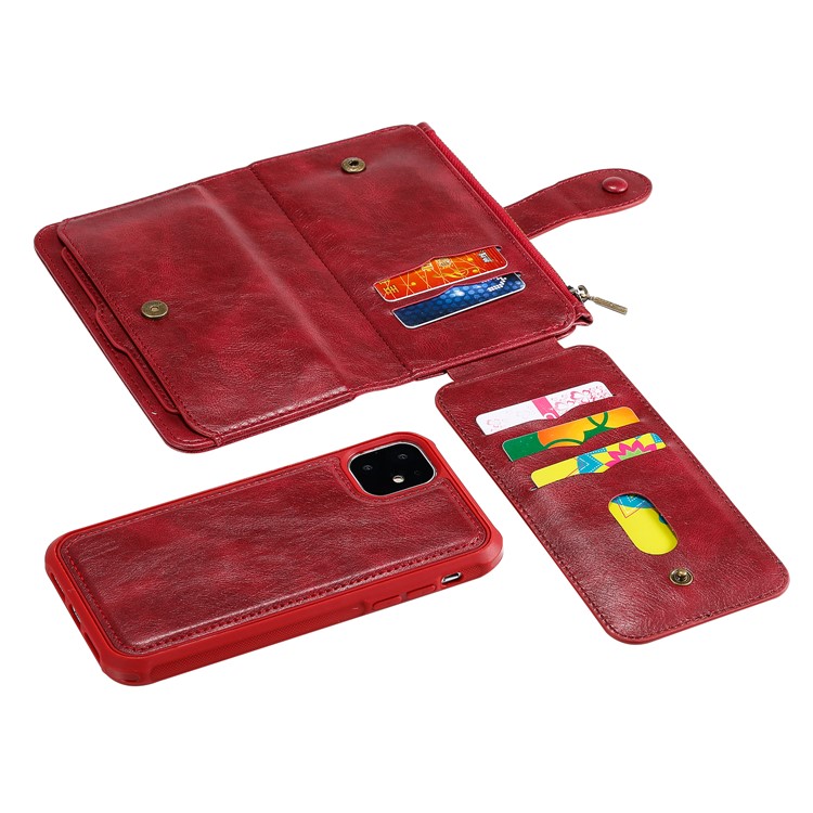 Vintage Style Multifunctional PU Leather Wallet Phone Case Cover for iPhone 11 6.1-inch - Red-27